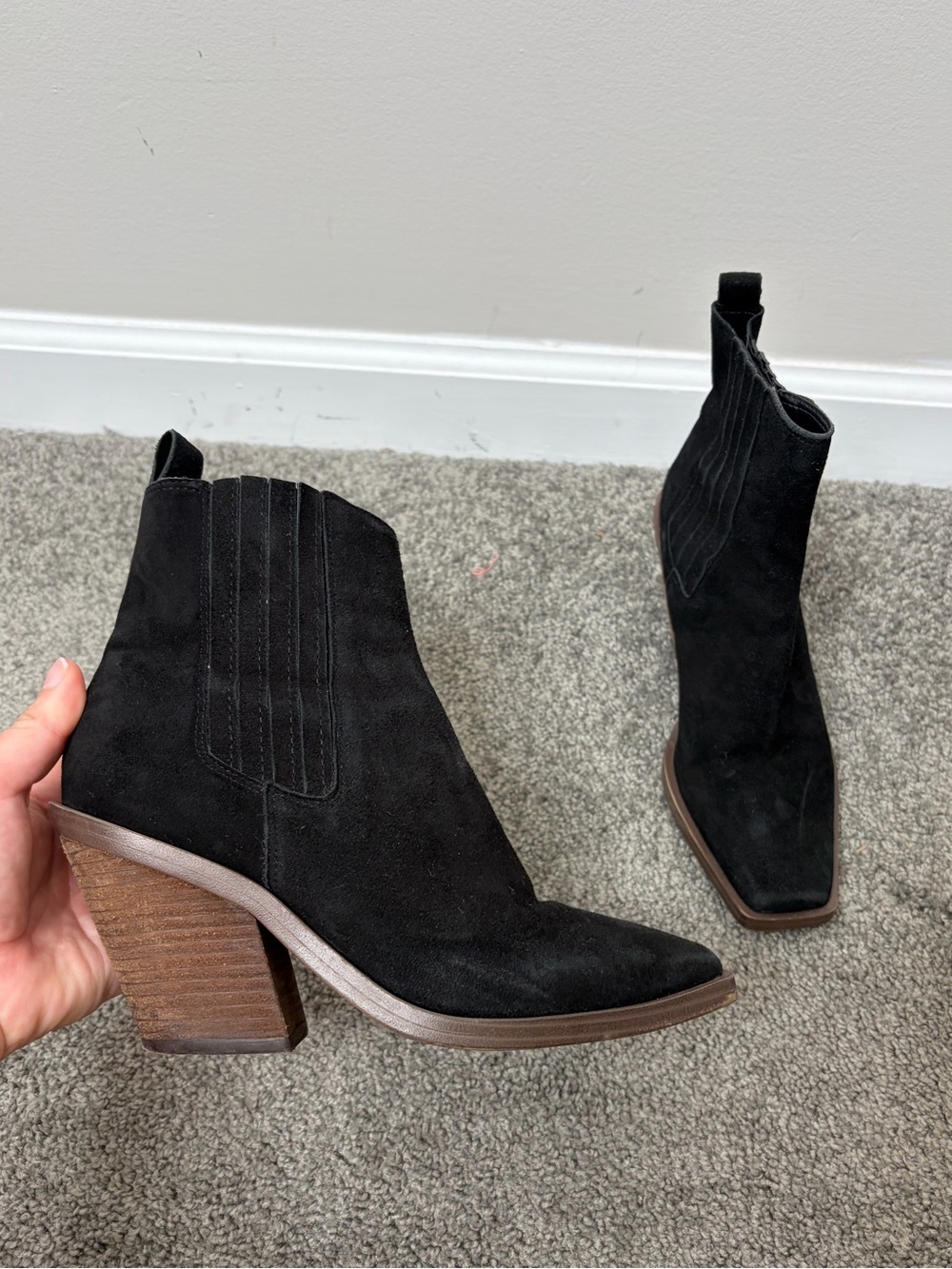 Vince camuto black suede square toe western boots  cowgirl cowboy boho